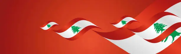Vector illustration of Lebanon Independence Day waving flags two fold red landscape background