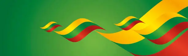 Vector illustration of Lithuania Independence Day waving flags two fold green landscape background