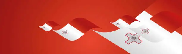 Vector illustration of Malta Independence Day waving flags two fold red landscape background