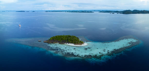 istock Aerial of a Remote Tropical Island Surrounded by Reef 2094500403