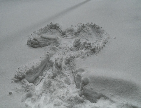 A snow angel created in freshly fallen snow