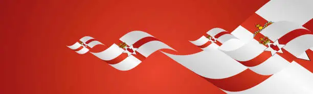 Vector illustration of Northern Ireland waving flags two fold red landscape background
