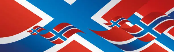 Vector illustration of Norway Independence Day waving flags two fold landscape background