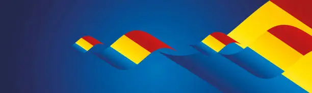 Vector illustration of Romania Independence Day waving flags two fold blue landscape background