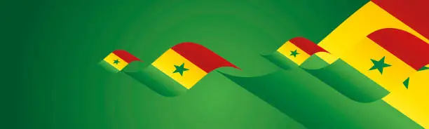 Vector illustration of Senegal Independence Day waving flags two fold green landscape background