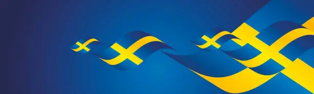 Vector illustration of Sweden National Day waving flags two fold blue landscape background