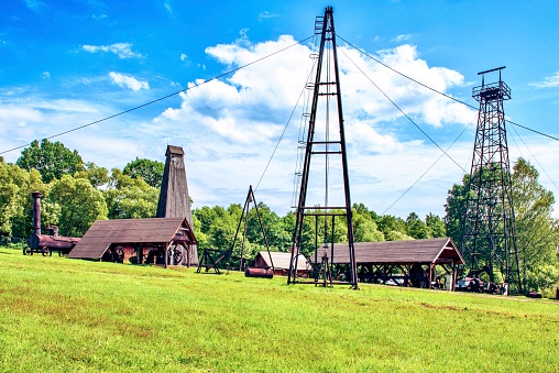 Sanok, Poland - July 16, 2022: The oil industry in Poland began with the world's first oil well in the Bubrka field in 1853.