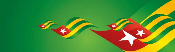 Vector illustration of Togo Independence Day waving flags two fold green landscape background