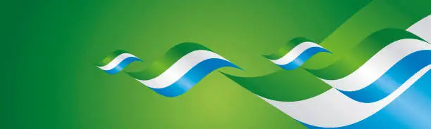 Vector illustration of Sierra Leone Independence Day waving flags two fold green landscape background