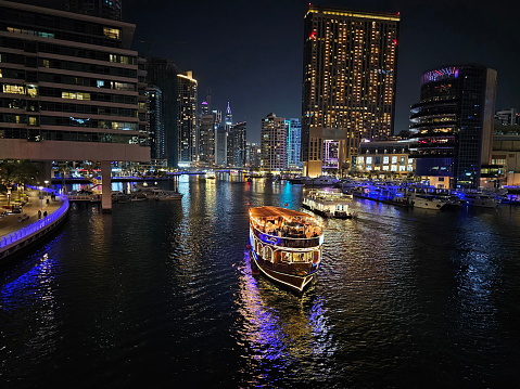 Night Marina Bay skyline in Dubai, United Arab Emirates travel
