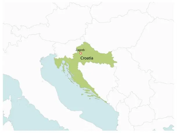 Vector illustration of Outline of the map of Croatia with regions