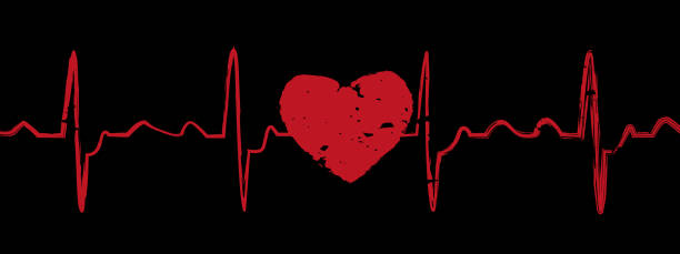 grunge bijące serce z pulsem na izolowanym tle. stylowy zestaw wektorowy do kreatywnego projektowania. - black background love care red stock illustrations