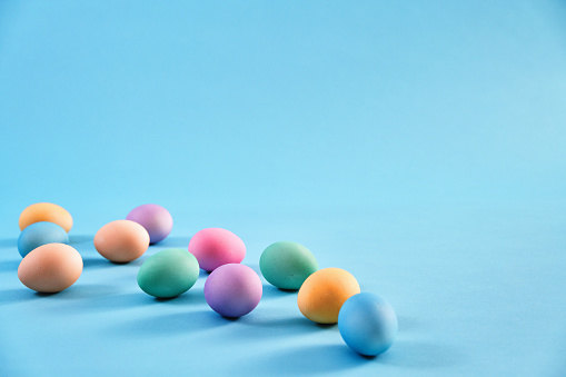 Easter Decoration with Easter Eggs on Blue Background