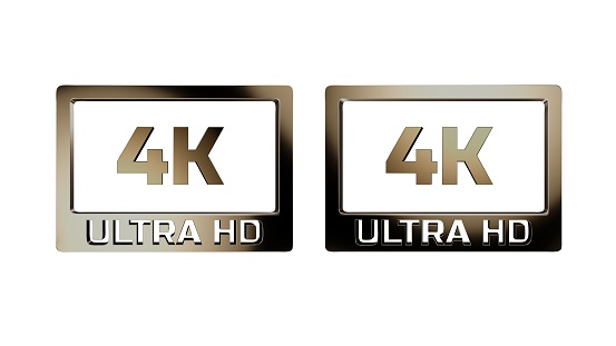 3d render Gold 4k ultra hd logo with shiny reflection with alpha channel in 4k