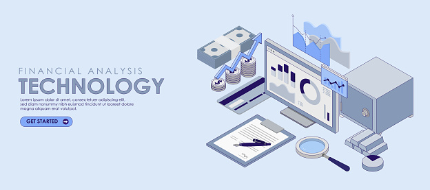 financial data analysis illustration set. Advisor with client analyzing financial report and calculating tax.