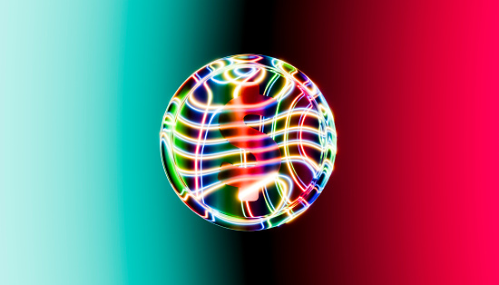 front view of a levitating dollar coin in a 3d rendered image with bright rainbow colors
