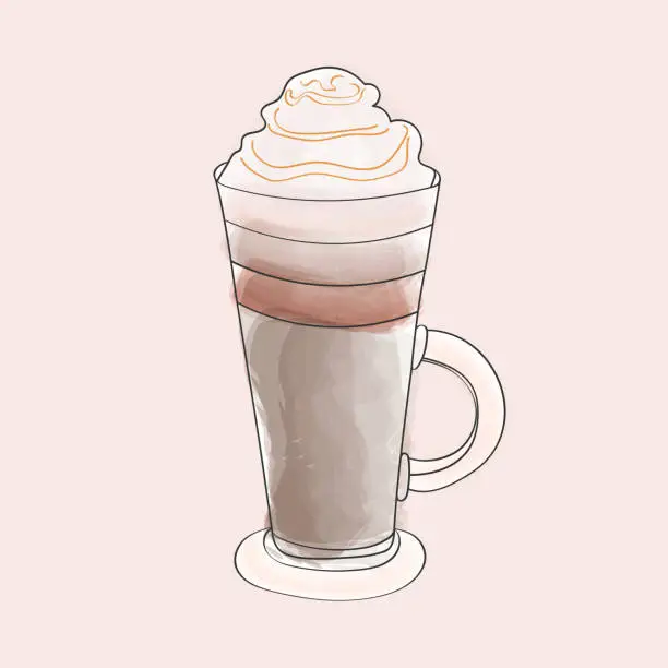 Vector illustration of A cup of coffee with whipped cream