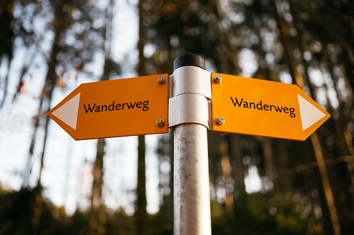 Trail sign in Germany, wanderweg. Walks in nature
