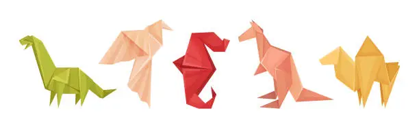 Vector illustration of Origami or Paper Folding Animal Figures Vector Set