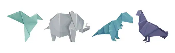 Vector illustration of Origami or Paper Folding Animal Figures Vector Set