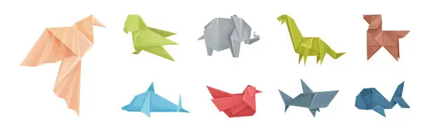 Vector illustration of Origami or Paper Folding Animal Figures Vector Set