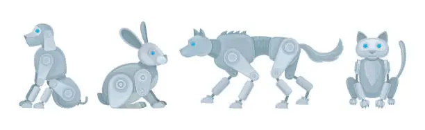 Vector illustration of Mechanical Animals Assembled from Metal Parts Vector Set