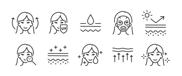 ilustraciones, imágenes clip art, dibujos animados e iconos de stock de iconos de cuidado de la piel - antiarrugas