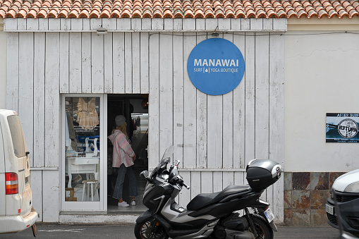 Los Lajares, Fuerteventura, Canary Islands, Spain, February 24, 2024 - The Manawai Surf & Yoga Boutique in Los Lajares, Fuerteventura, Canary Islands.
