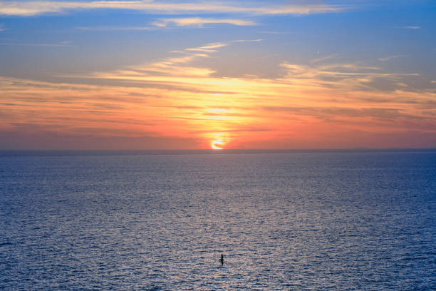 Sun touching sea horizon.