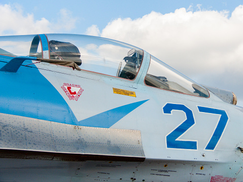 Brewster, WA - USA - 05-10-2022: Lockheed Shooting Star Jet on display outside the American Legion Post 97