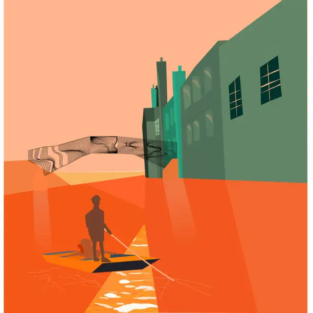 Vector illustration of Punting under the sunset.