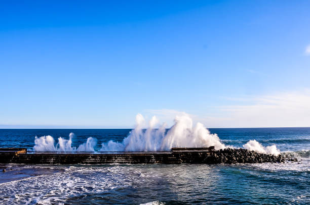 big wave in the ocean - image alternative energy canary islands color image 뉴스 사진 이미지