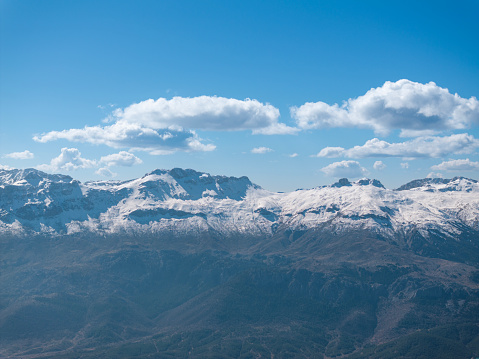 Snow-capped mountain range in Konya, Turkey. Taken with a drone.