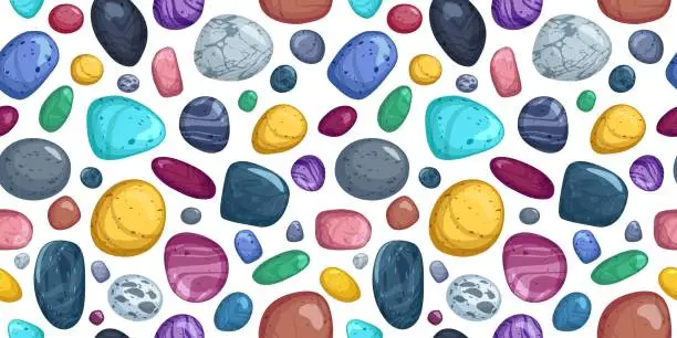 Vector illustration of Seamless pattern with different colorful pebbles flat style, vector illustration