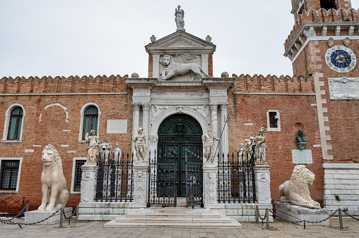 Venice, Italy- Feb 26, 2023:  The Piraeus Lion in Venice, Italy