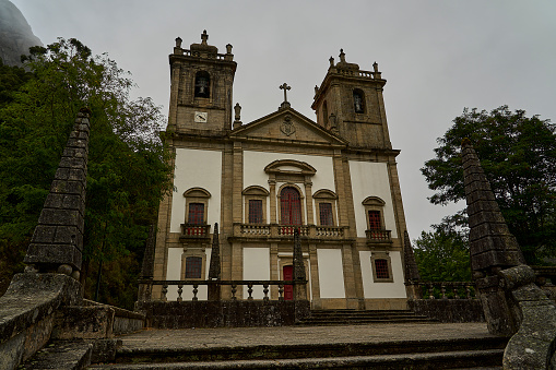 Peneda, Portugal - 09 28 2022: Santuario de Nossa Senhora da Peneda, a beautiful old church situated deep in valley of the mountains of northern Portugal.
