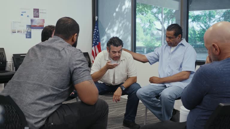 Vulnerable man shares something during veteran support group