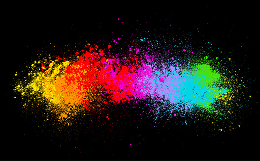 Bright colorful abstract Pride/Holi Festival rainbow colored grunge textured paint marks and on black background vector illustration