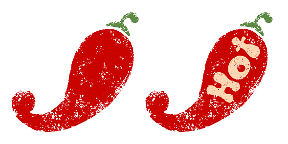 Vector vintage illustration of chilli peppers. Vector icon of red chili pepper. Hot spicy