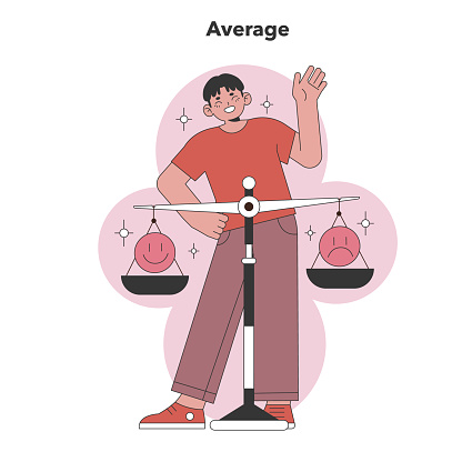 Average personality trait in Big Five. Balanced character weighing emotions and reactions, embodying a stable temperament. Flat vector illustration