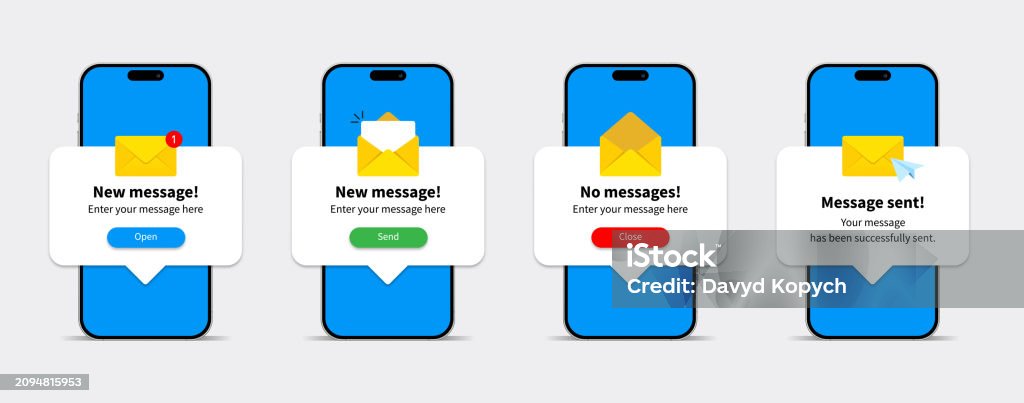 New Message Frame New Message Notification Concept On Realistic Smartphone Mockup Set New ...