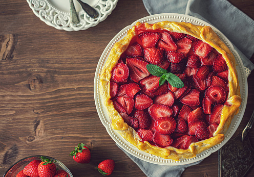 Freshly baked strawberry galette or open strawberry pie
