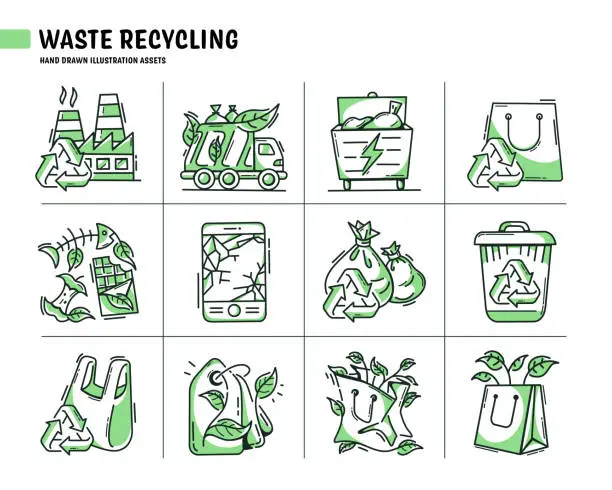 Vector illustration of Waste Recycling Icons