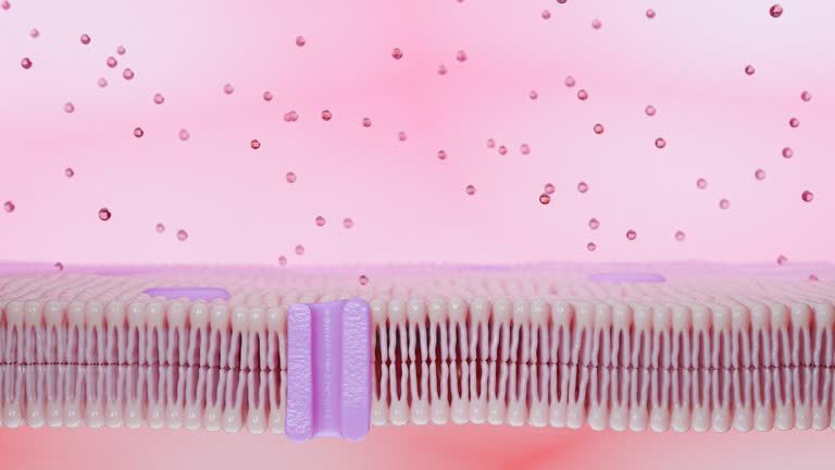 Simulated image of cell membrane, a component of cell wall proteins. Glycoprotein and Glycolipid cholestorol, Peripheral Protein and Lipid Bilayer. 3D Rendering