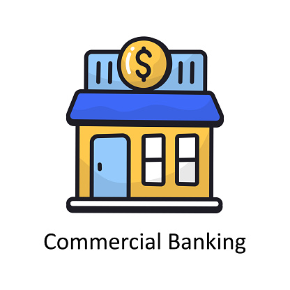 Commercial Banking vector  outline doodle Design illustration. Symbol on White background EPS 10 File