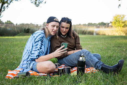 Young couple enjoying in a public park in Buenos Aires - Argentina - Latin America