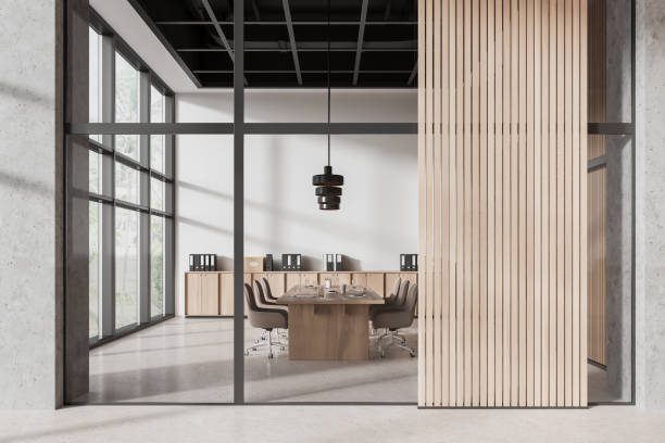 istock White and wooden board room interior 2094880992
