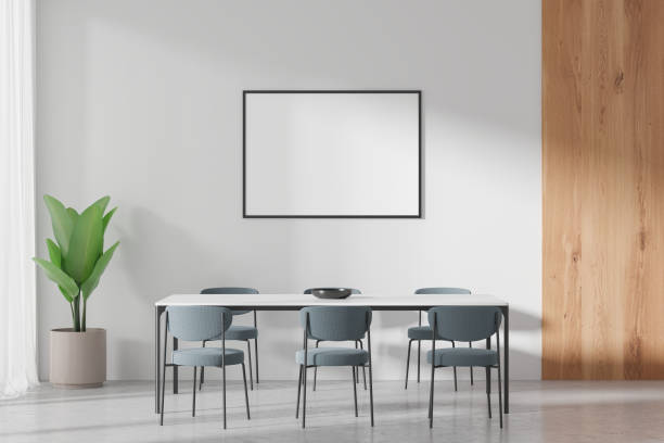istock Modern home living room interior with chairs and eating table, mockup frame 2094892060
