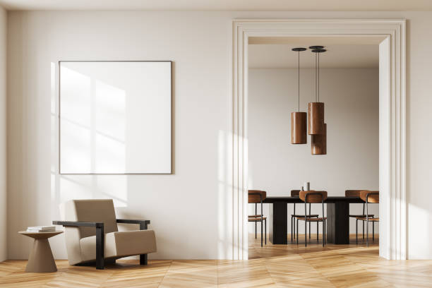 istock White home living room interior with decoration and dining table, mockup frame 2094896246