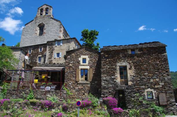 Village of Thines in Ardeche in the South East of France, Europe stock photo